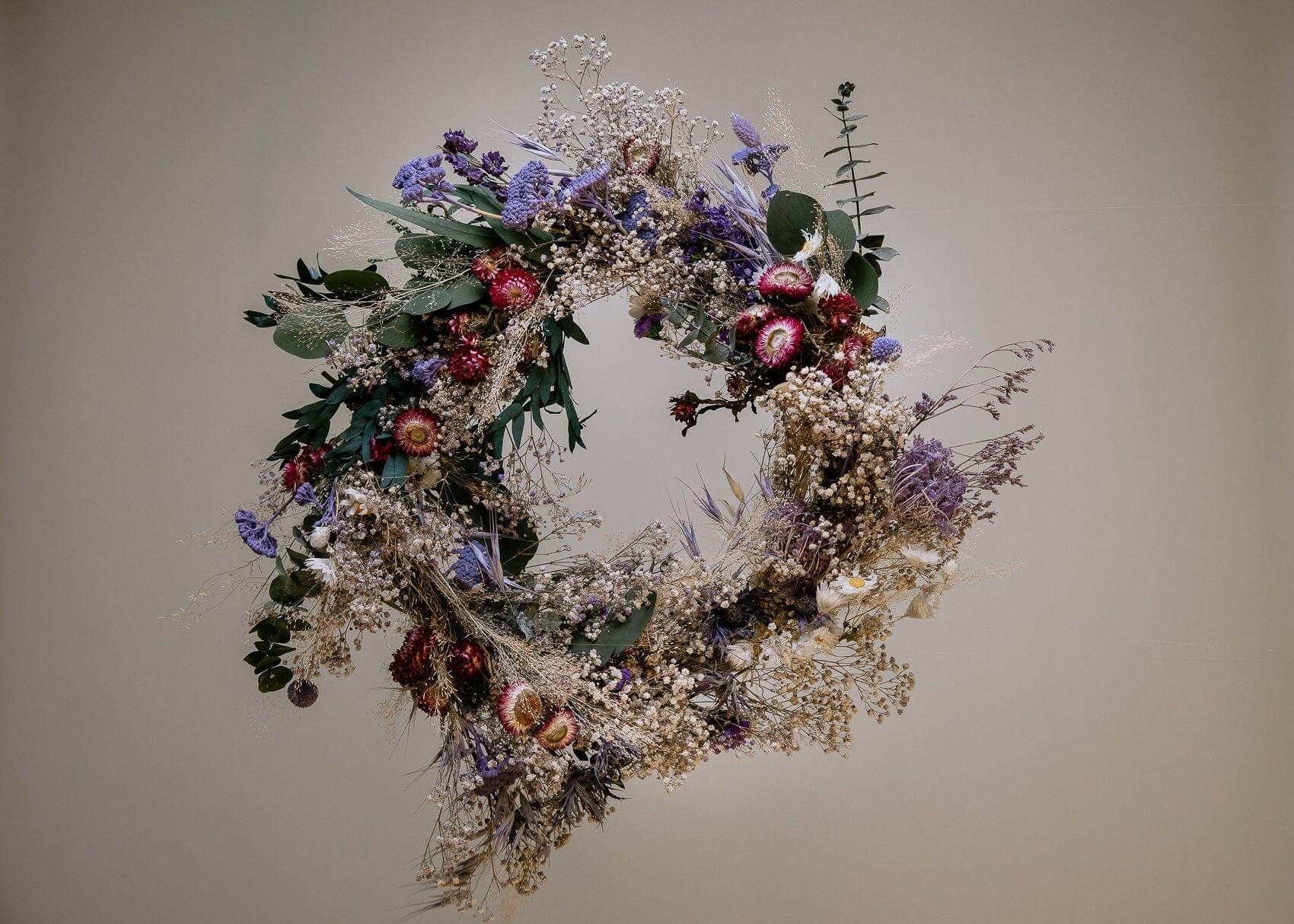 Dried wildflower wreath from Hidden Botanics.