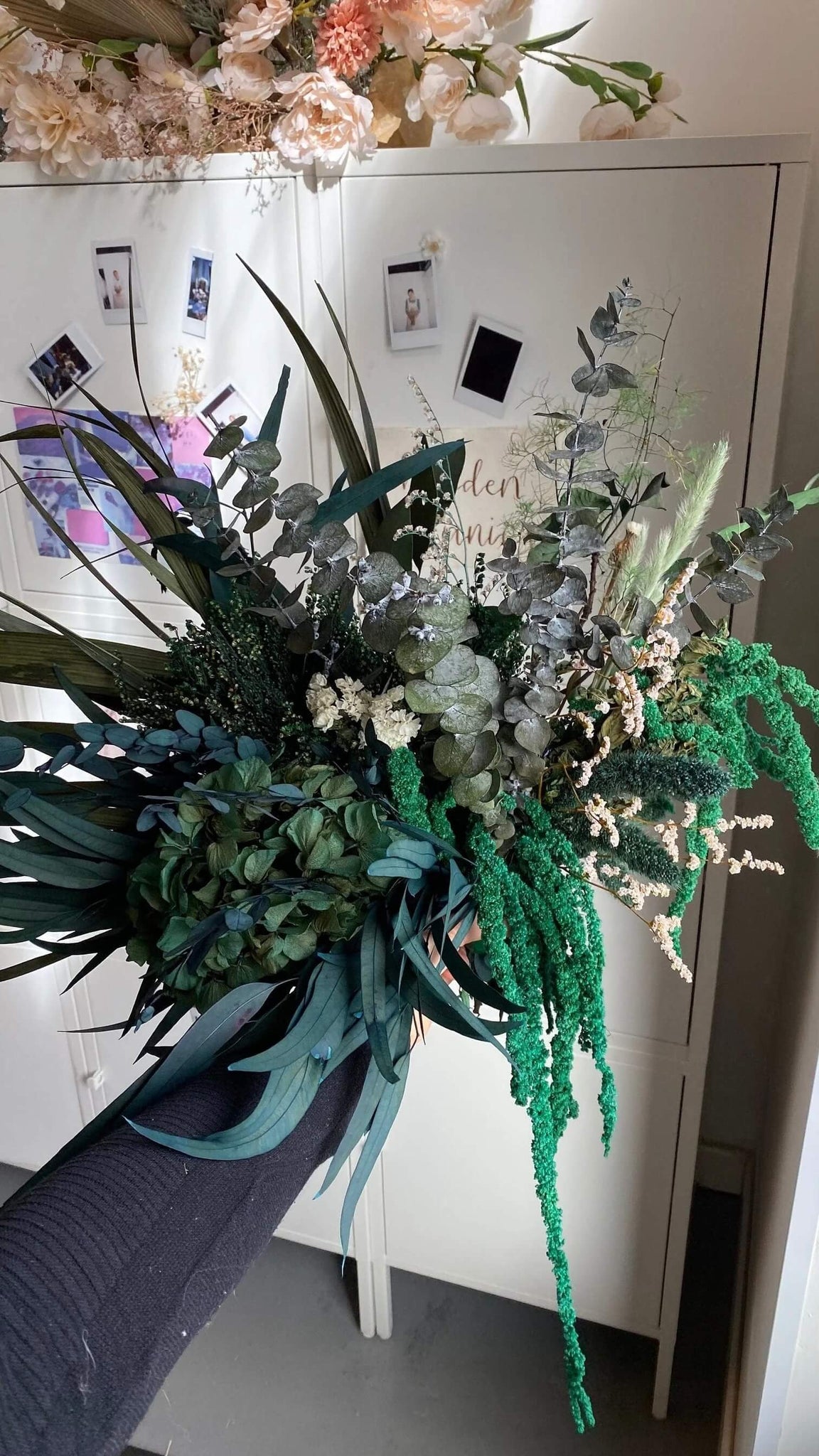 Green hydrangea and eucalyptus woodland bridal bouquet by Hidden Botanics.