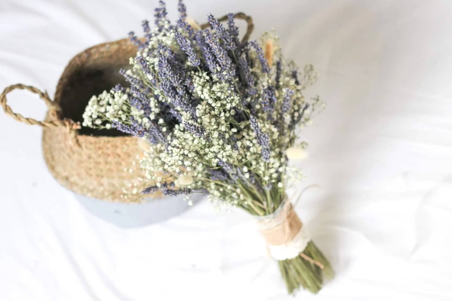 Lavender and baby's breath retro flower arrangements by Hidden Botanics.