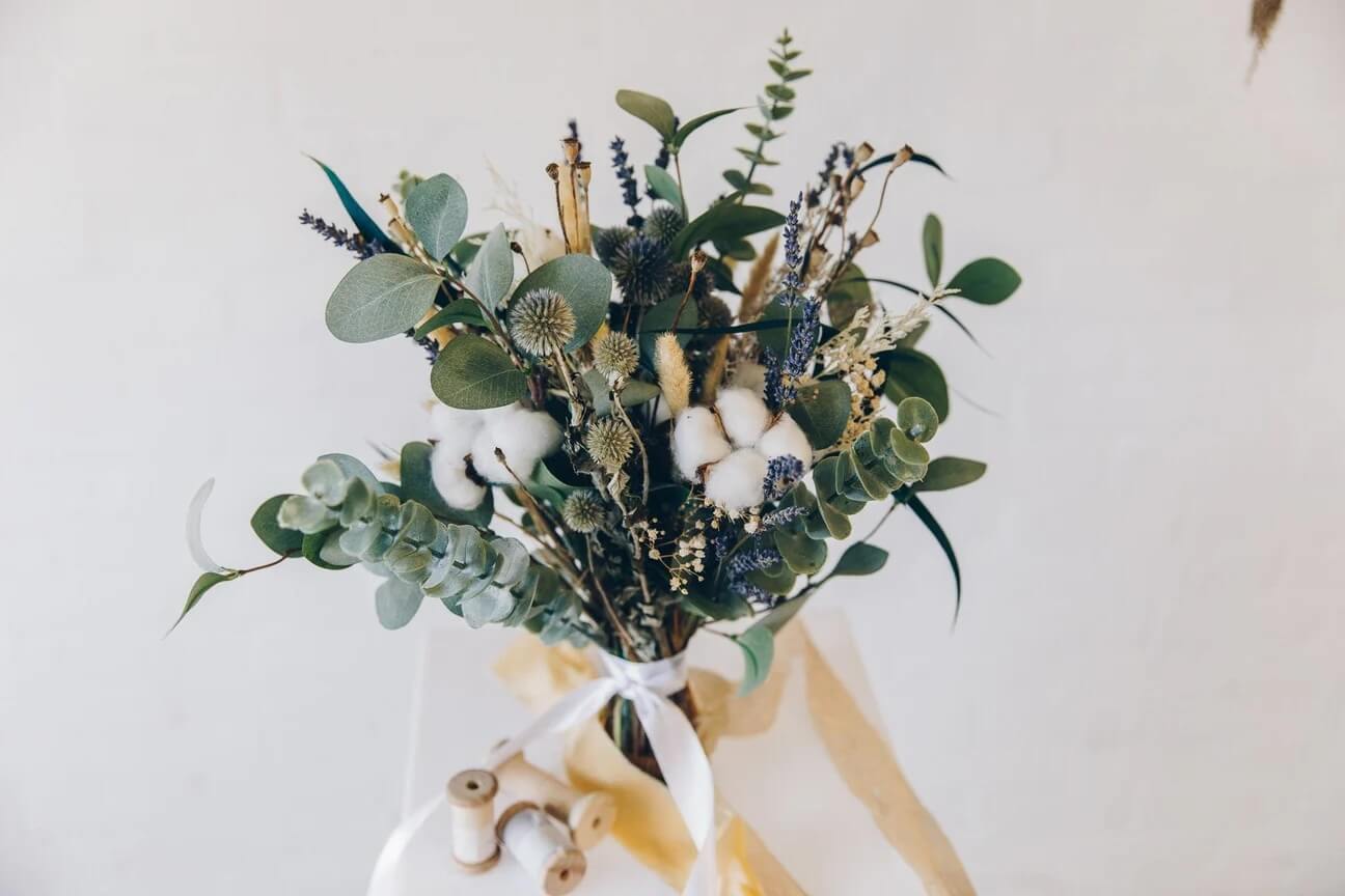 Hidden Botanics’ dried eucalyptus wedding bouquet.