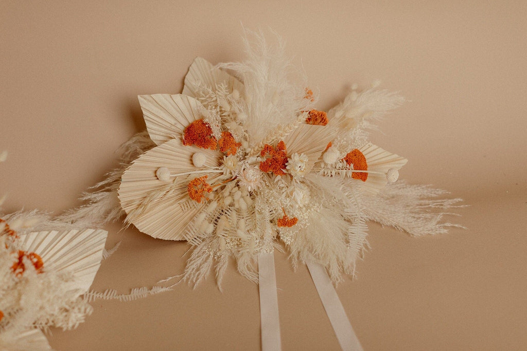 Natural Dried Flowers Bouquet Palm Fans, Gold Birch Branches Decoration,  White Bunny Tails Grass Red Flower for Fall Home Wedding Party Décor