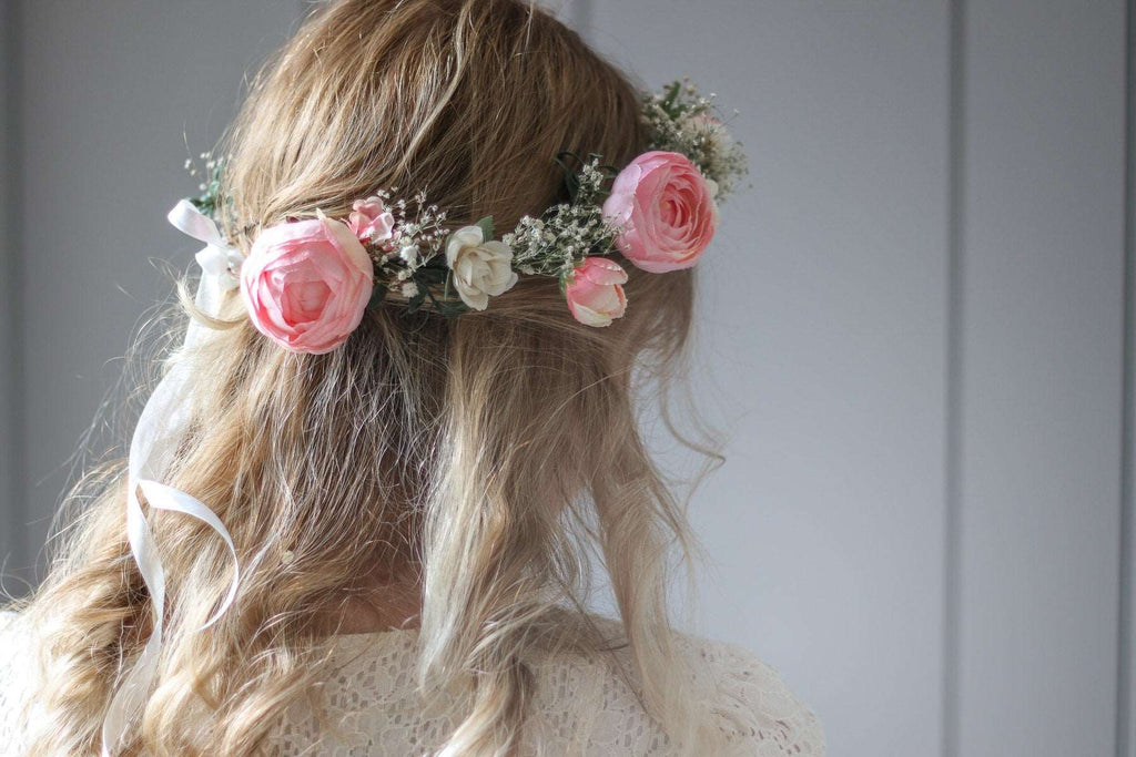 Pastel Boho Flower Crown / Boho Headpiece / Festival Crown / Bridal Crown  With Dried Gypsophilas and Artificial Peonies 