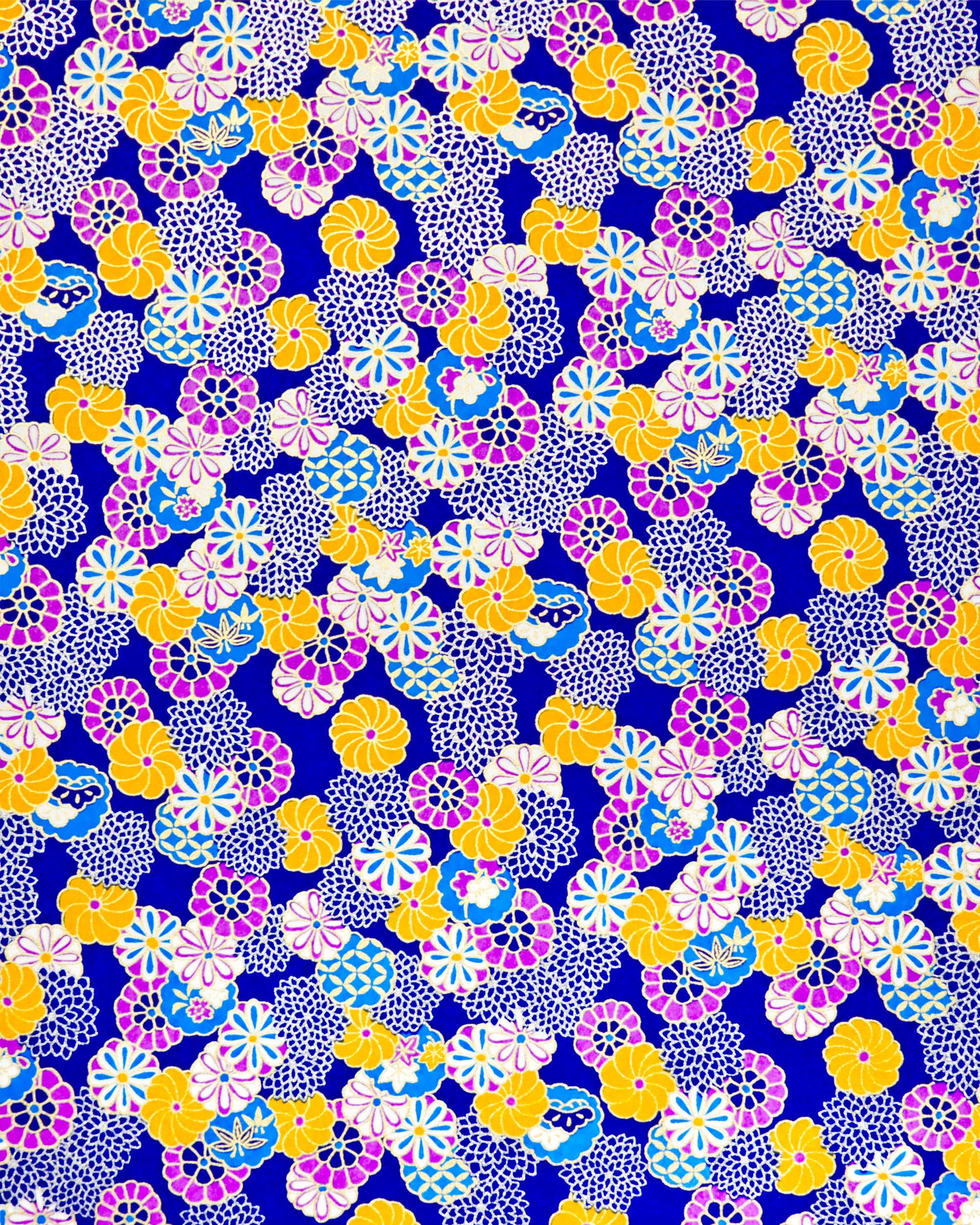 0546 Orange & Purple Flowers on Blue