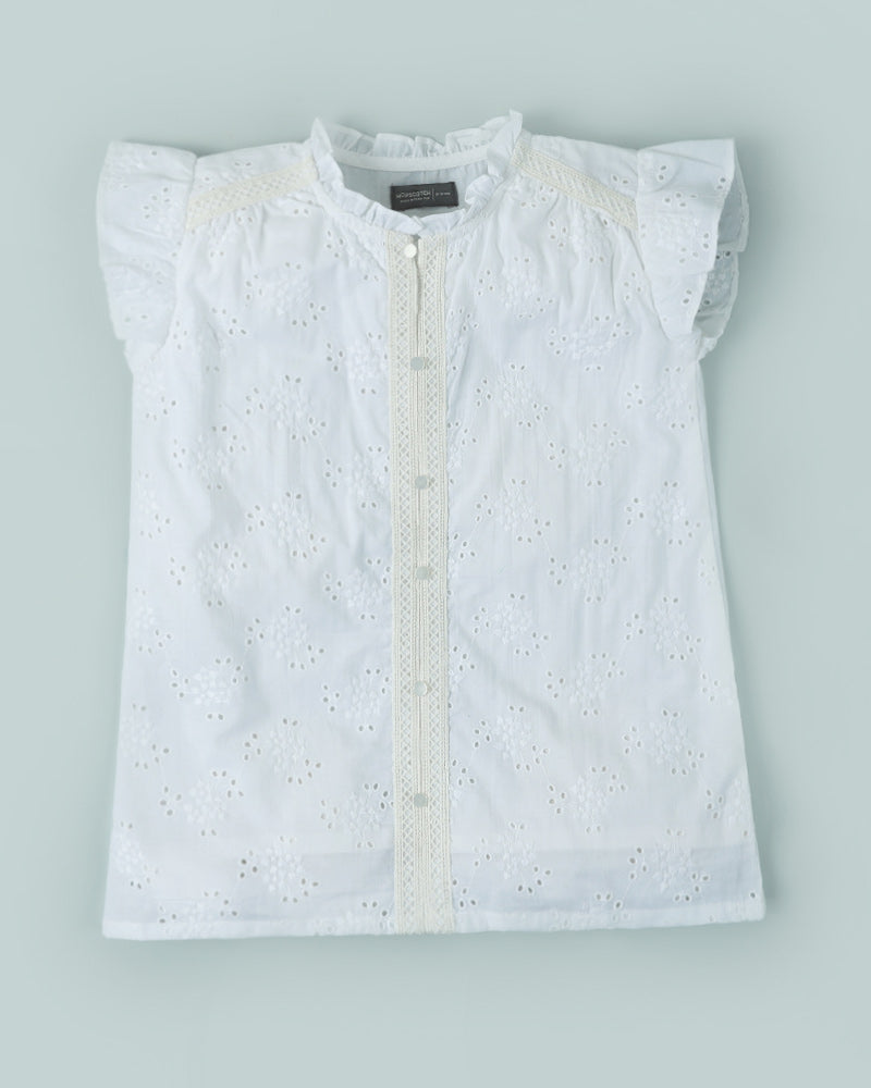 White Chikan Kari Top#N#– Hopfair.pk