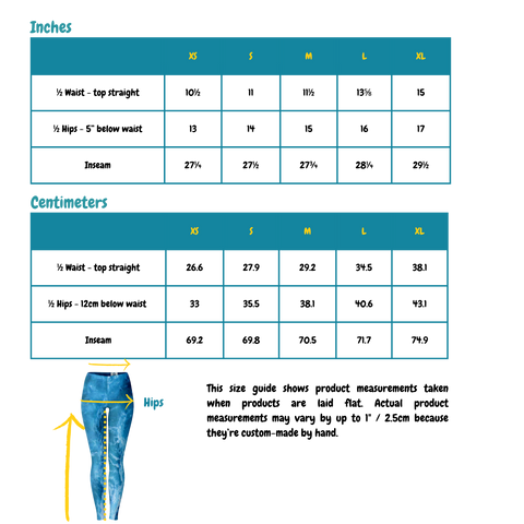 Leggings size guide for Diving Is Life