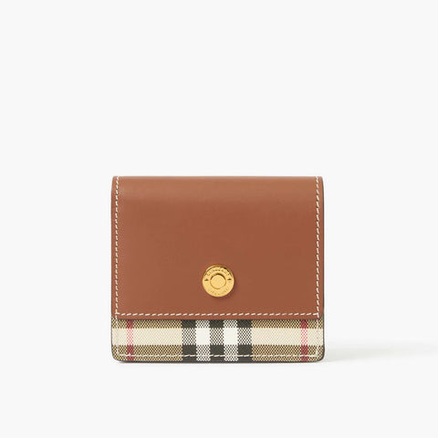 BURBERRY Vintage Check and Leather Small Folding Wallet (Tan)