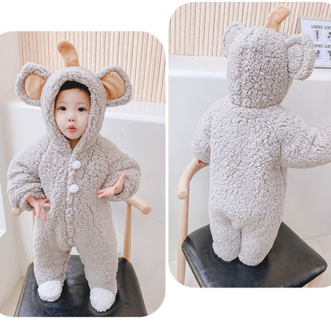 Baby Elephant Flannel Romper Infant Jumpsuit Winter Outfit-119