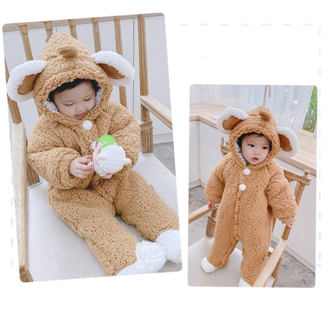 Baby Elephant Flannel Romper Infant Jumpsuit Winter Outfit-119