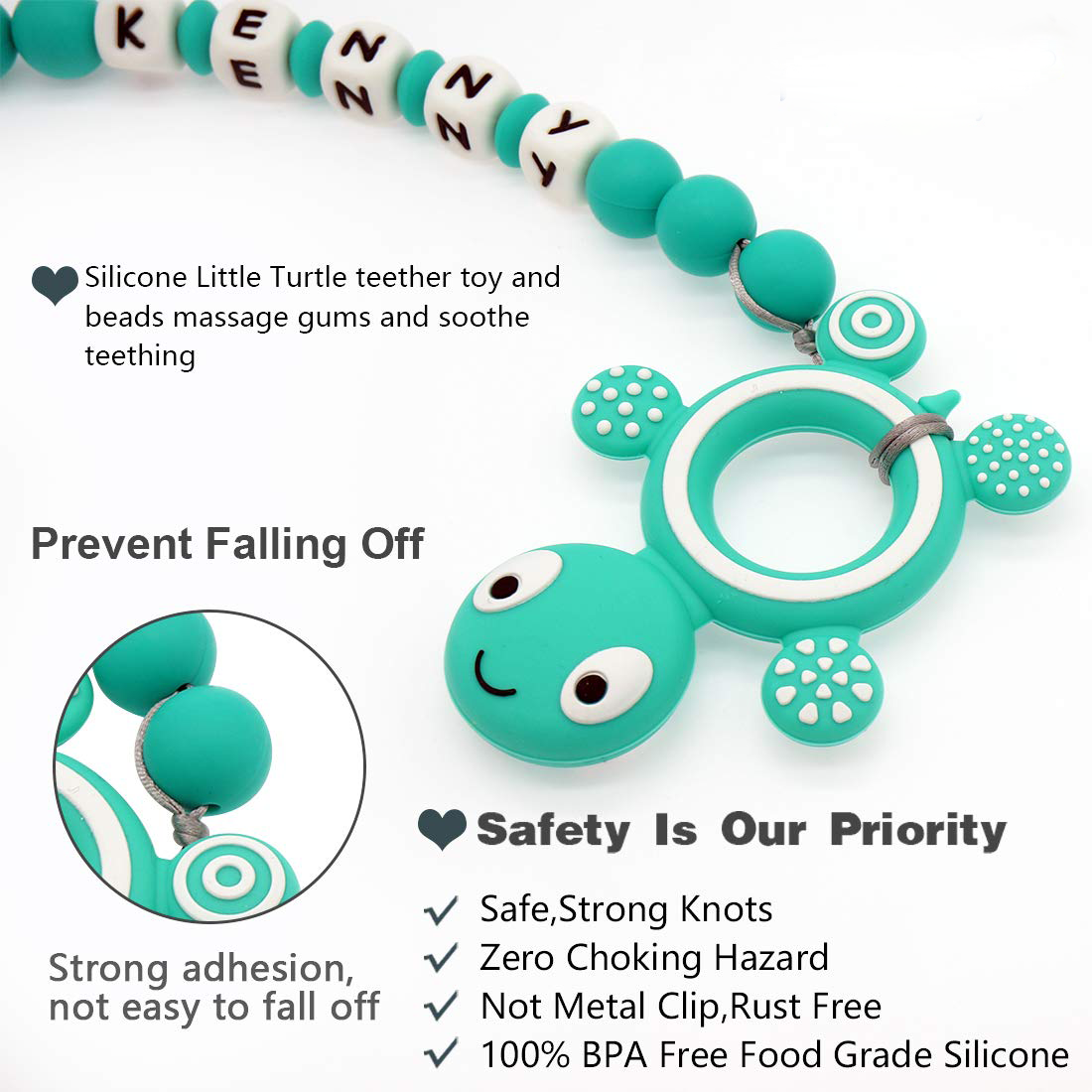T29-Custom Pacifier Clip Chain Turtle Silicone Teethers Set