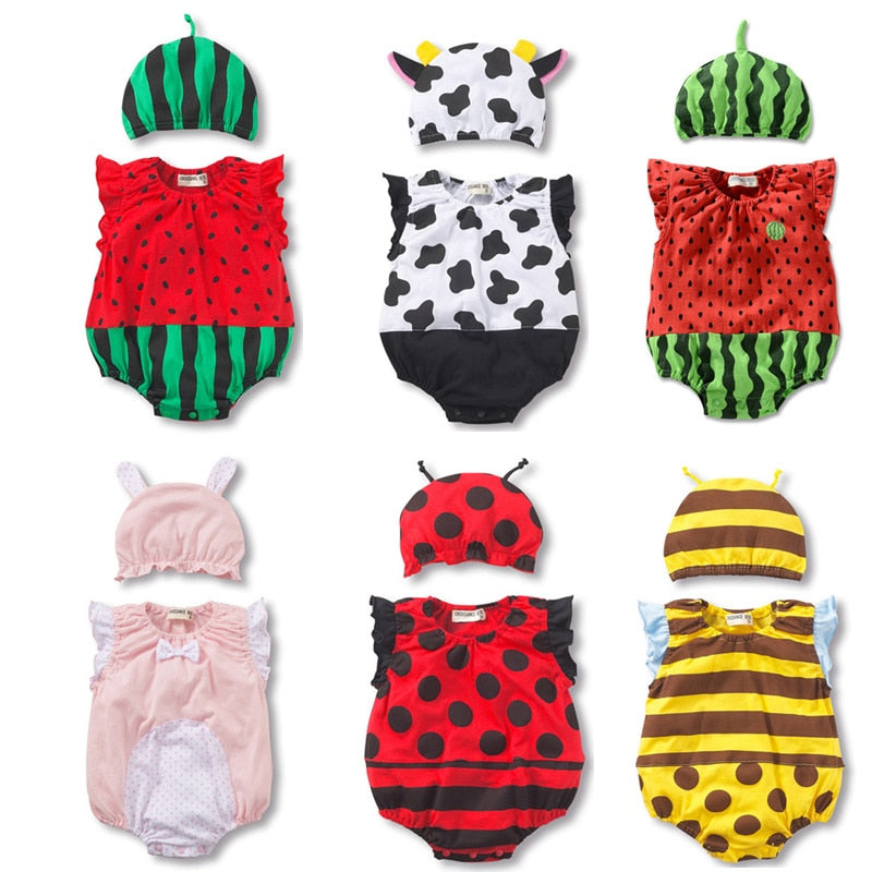 Baby Cute Romper Hat For Summer Cotton Sleeveless Costumes - O129