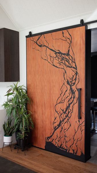 wall cladding, wooden wall cladding, interior wall cladding, interior cladding, plywood walls, interior plywood, plywood design, artistic plywood, wooden interiors, wooden interior panels, wooden artwork, custom cladding wanaka, interior cladding wanaka, interior wall cladding new zealand, custom barn doors, barndoor, nz barndoor, nz doors, custom barn doors nz