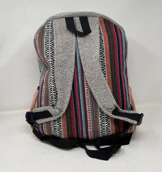 Large Multi Pocket Hemp Backpack - Blue Stripes – Volo Style