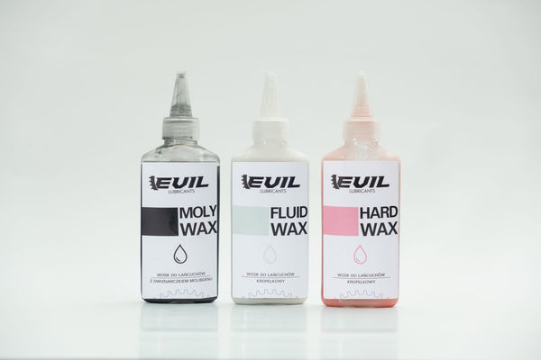 three types of Evil Lubricants bicycle chain waxes