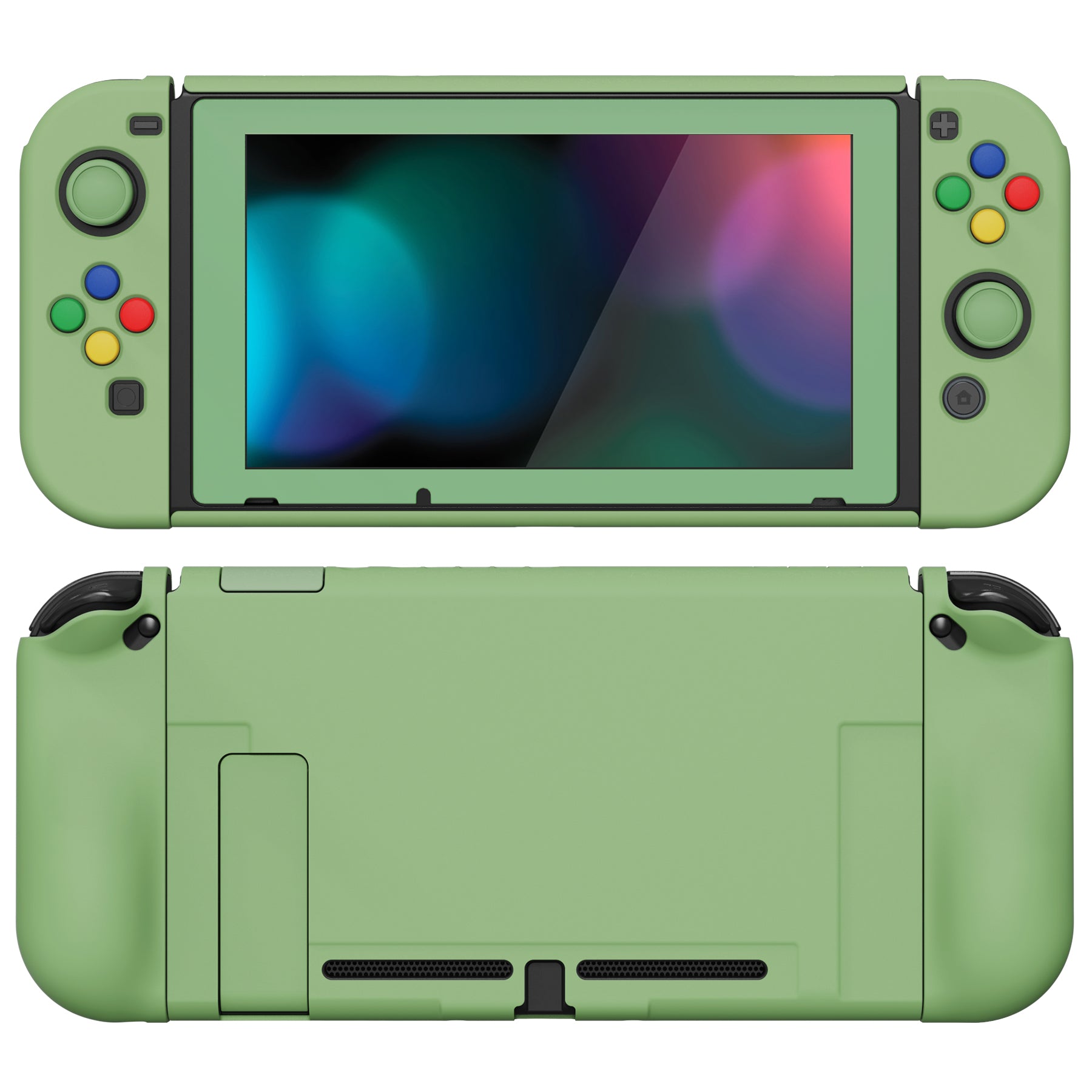 PlayVital AlterGrips Dockable Protective Case Ergonomic Grip Cover for Nintendo Switch, Interchangeable Cover w/Screen Protector & Thumb Grip Caps & Button Caps - Matcha Green - TNSYP3005