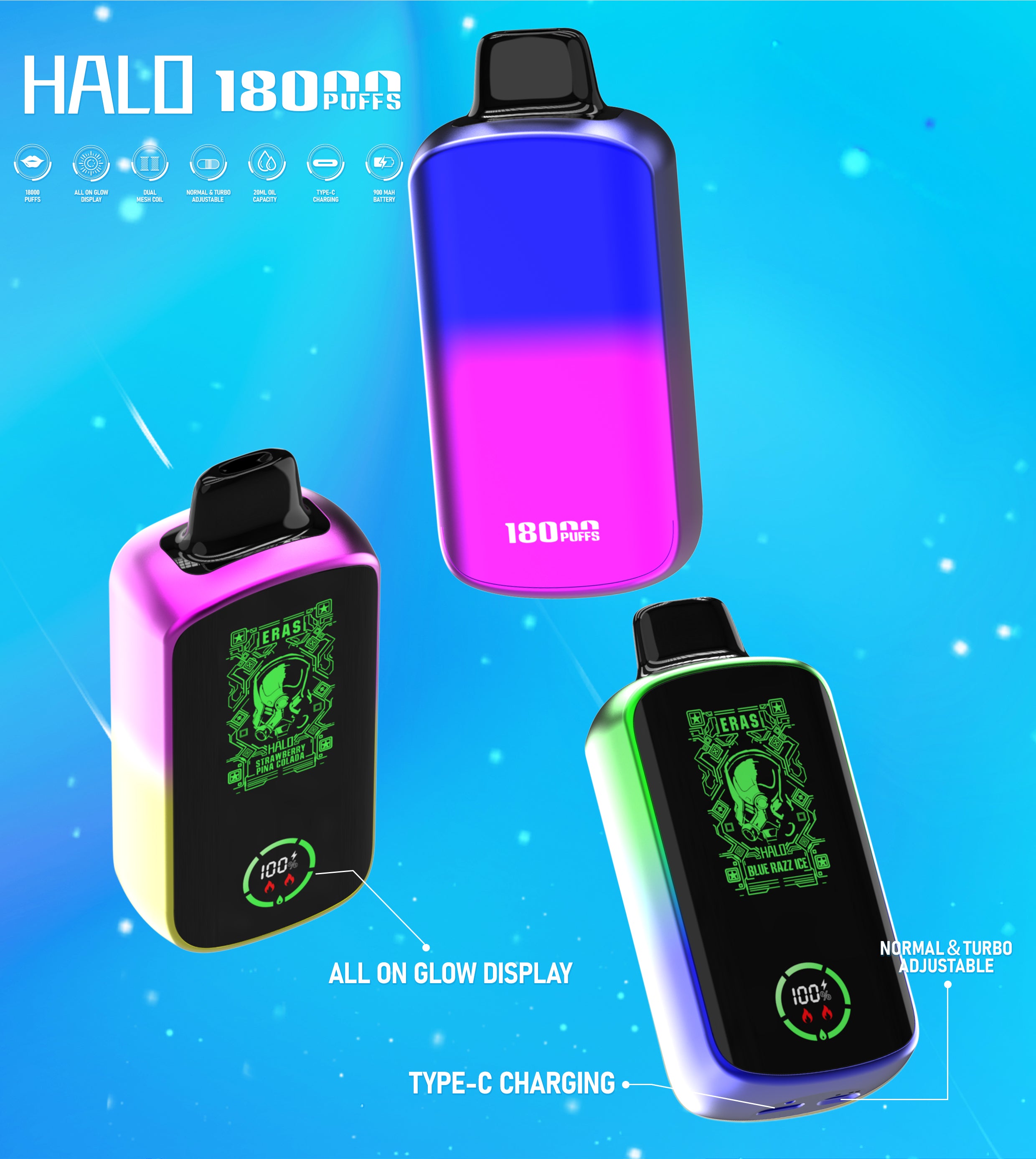 ERAS HALO DISPOSABLE DUAL MESH COIL 18000 PUFFS