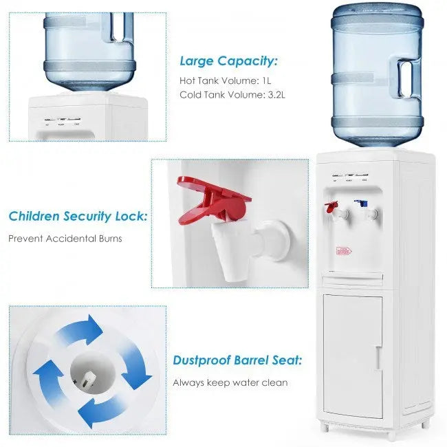 5 Gallons Hot and Cold Water Cooler Dispenser with Child Safety Lock Kitchendriver