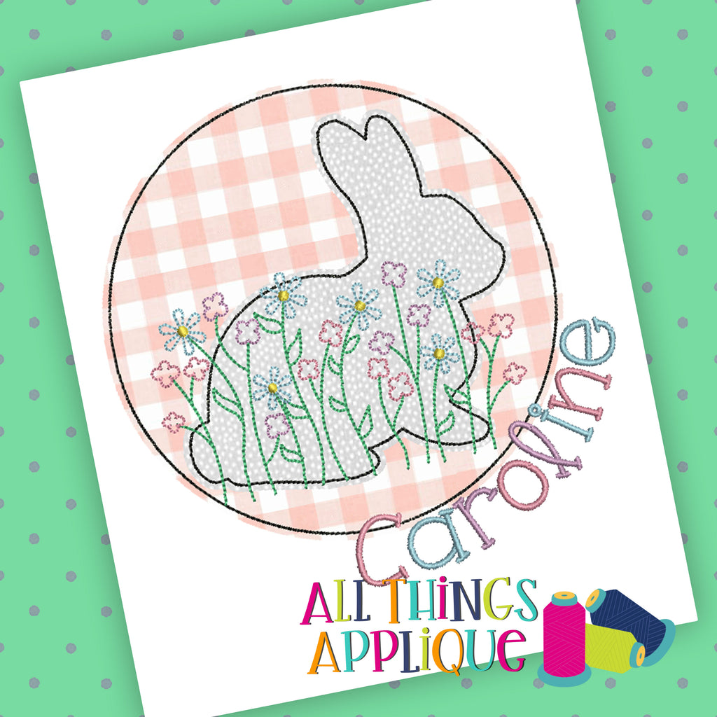 Bunny with Flowers on Circle Patch - Bean – allthingsapplique