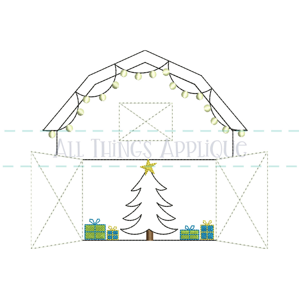 Christmas on the Farm Applique Design Holiday Barn with Tree and