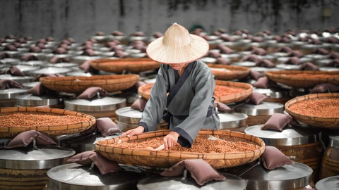 Producing soy sauce in barrels