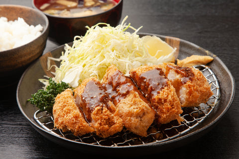 Tonkatsu pork cutlet drizzled with tonkatsu sauce