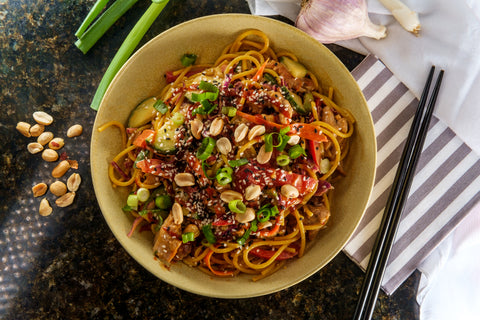 Spicy Thai chicken peanut butter noodles