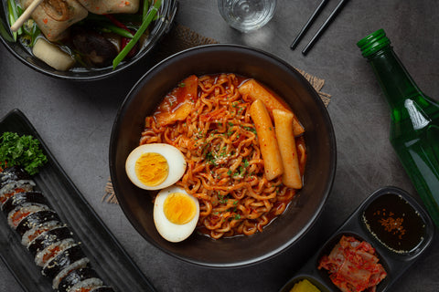 Spicy Korean noodles and tteokbokki