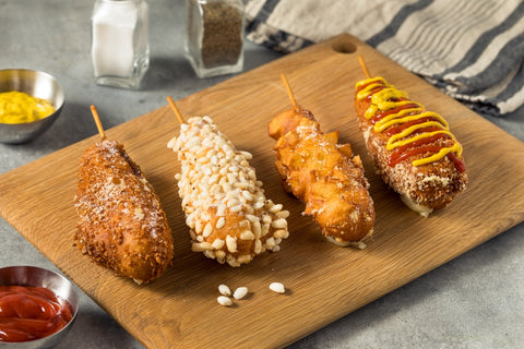 Different varieties of Korean corn dogs