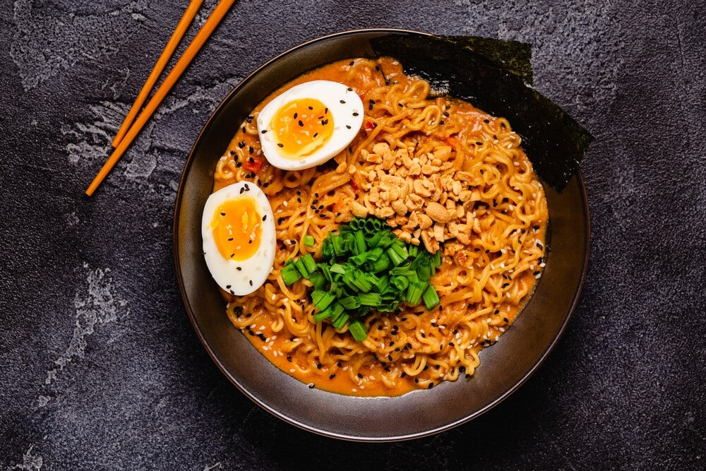 Black Shin Ramen customized with green onion and egg