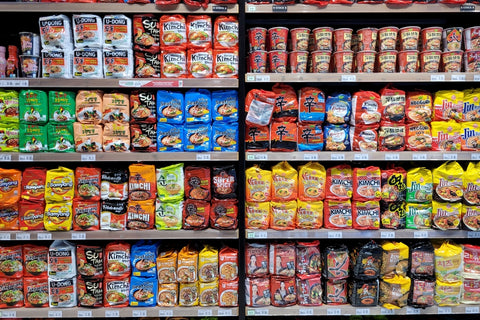 Spicy noodles aisle at an Asian market