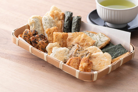 A variety of Japanese rice crackers or senbei