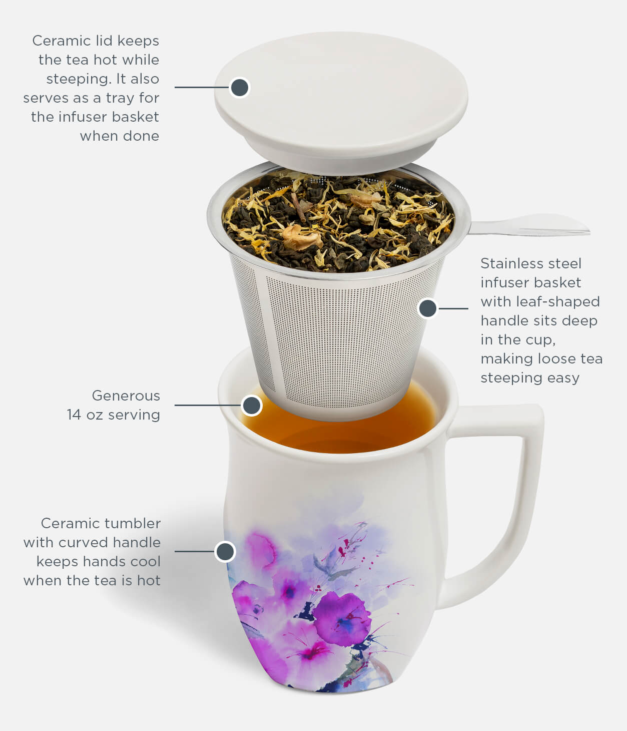 Diagram of Fiore Steeping Cup parts