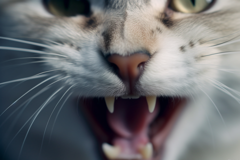 close-up of cat showing its teeth