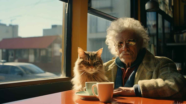 Man enjoying his coffee routine while spending time with his cat