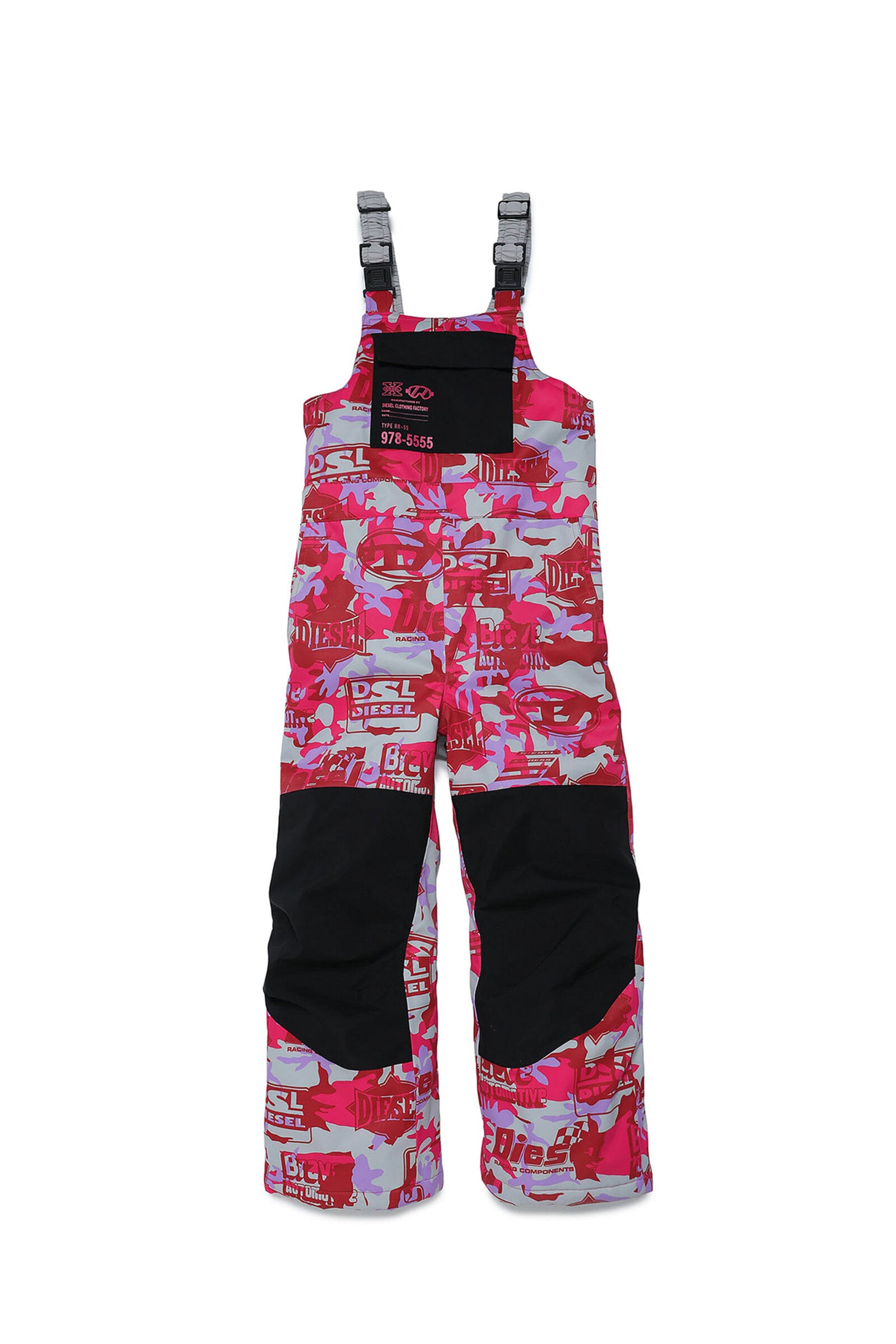 DIESEL SKI SALOPETTES IN PINK CAMOUFLAGE PRINT WITH ALLOVER LOGO