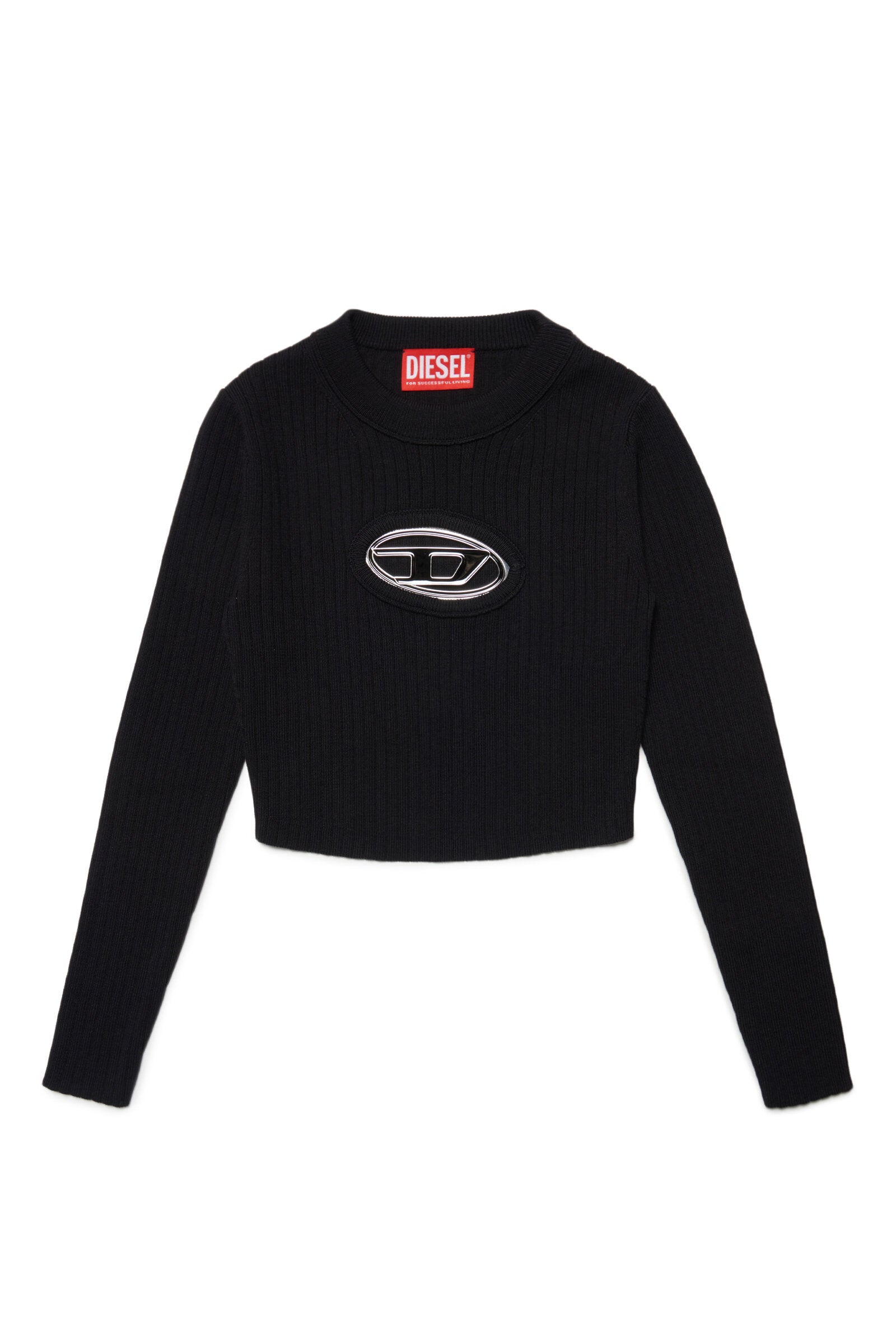 telex Duur rem Diesel black ribbed sweater with metal logo for children | Brave Kid