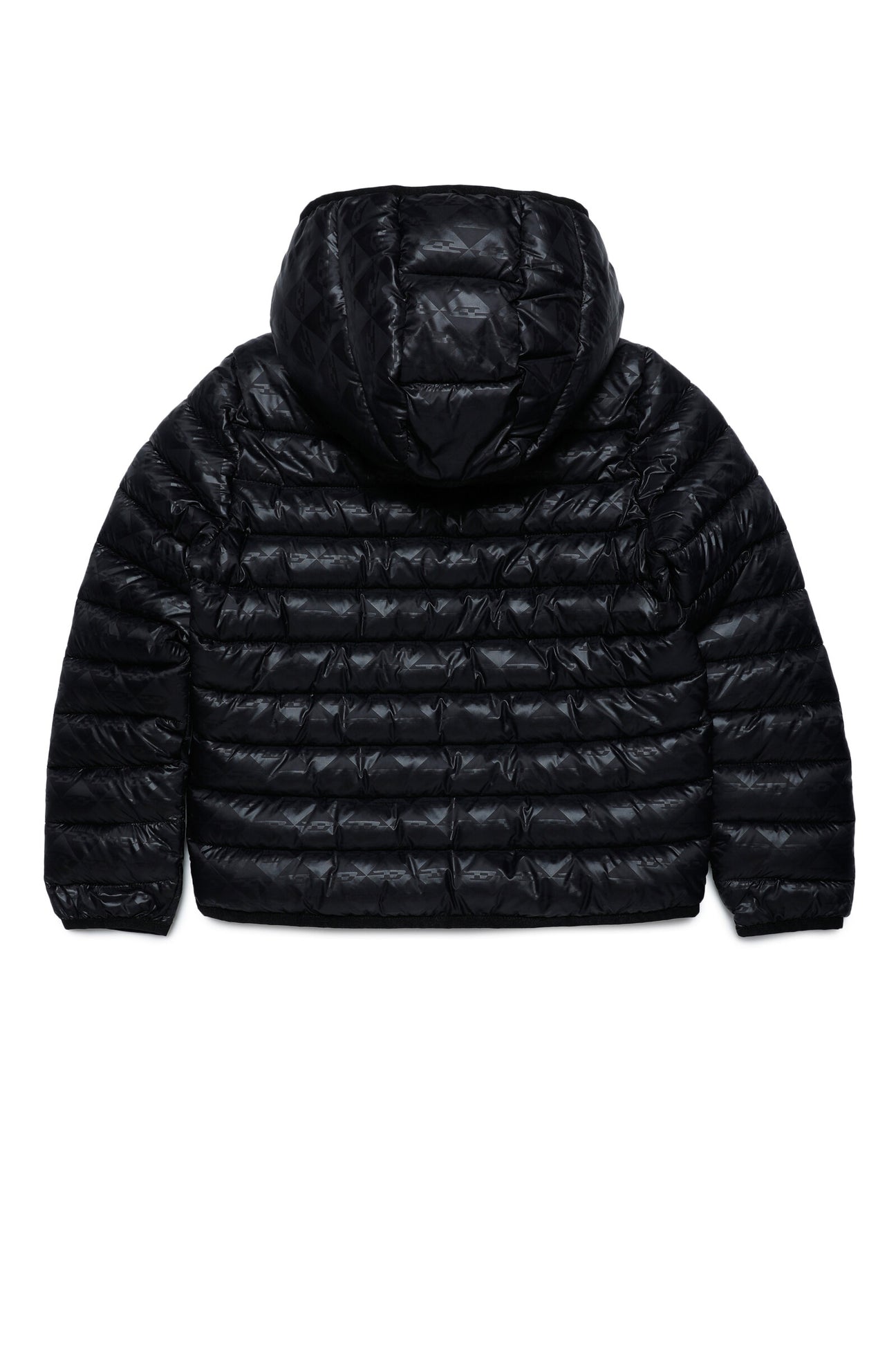 Diesel black fake down jacket with quilted logo for children