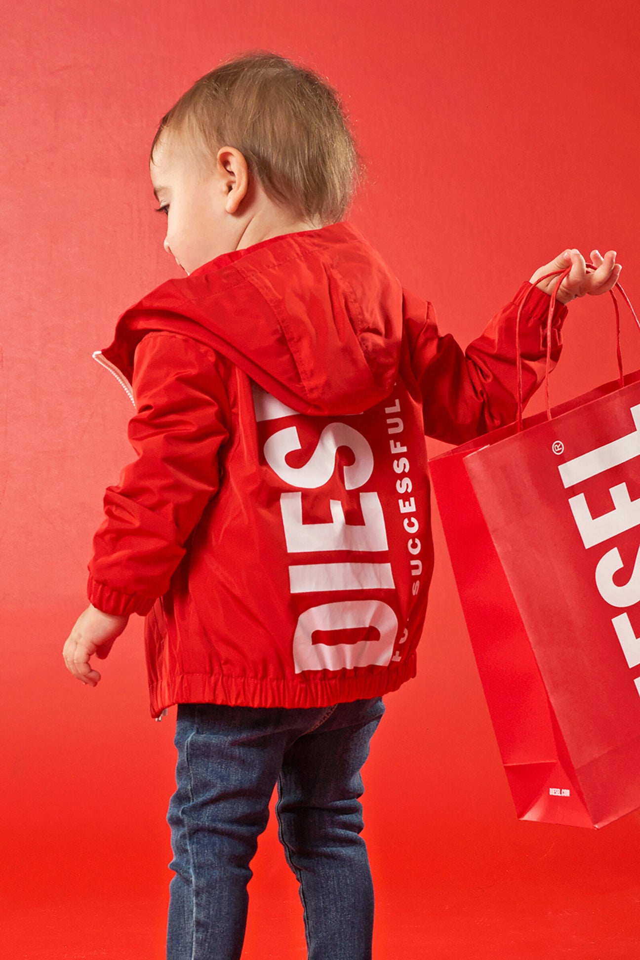 Diesel red fake down jacket with quilted logo for children | Brave Kid