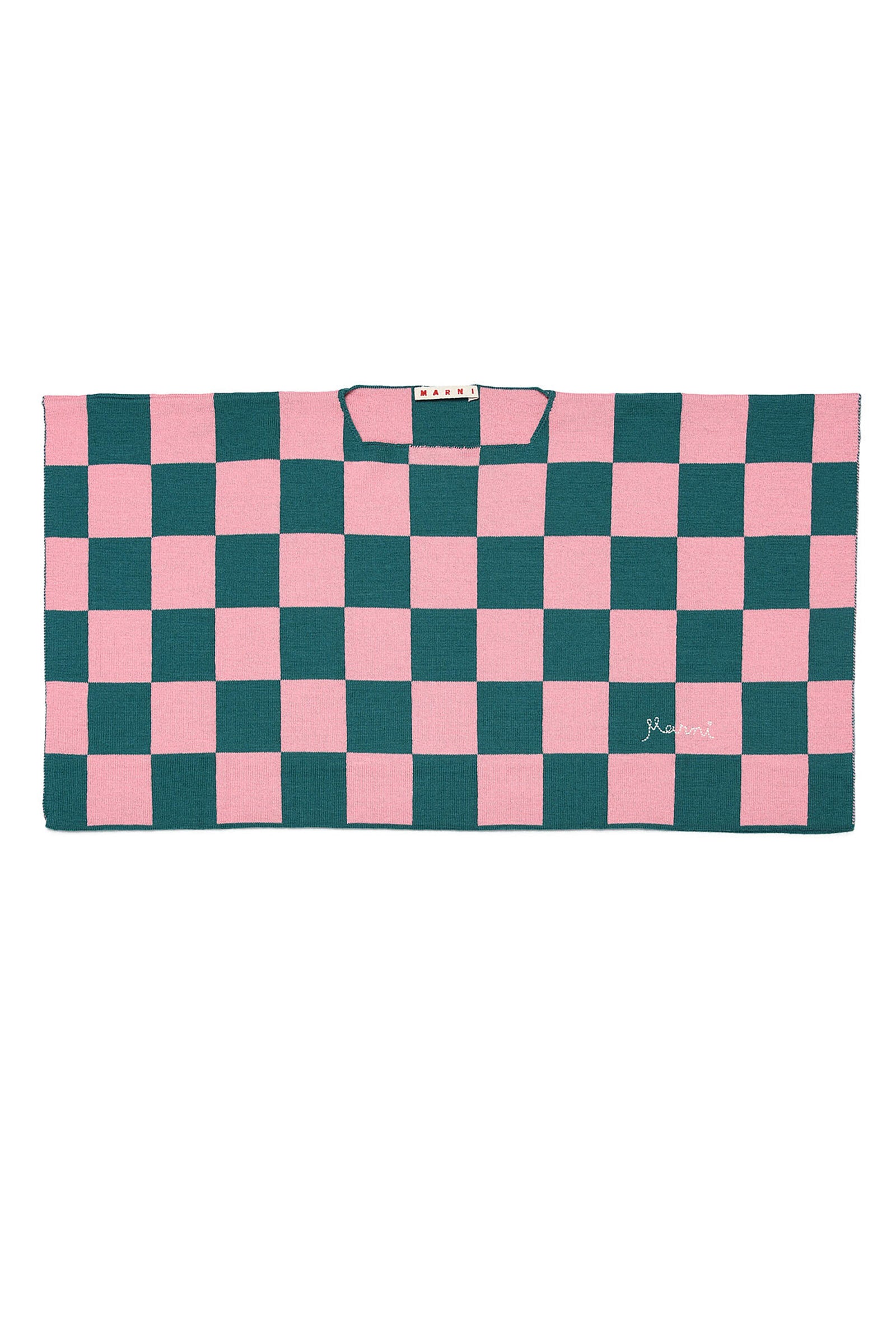 MARNI GREEN AND PINK CHECK CAPE WITH LOGO