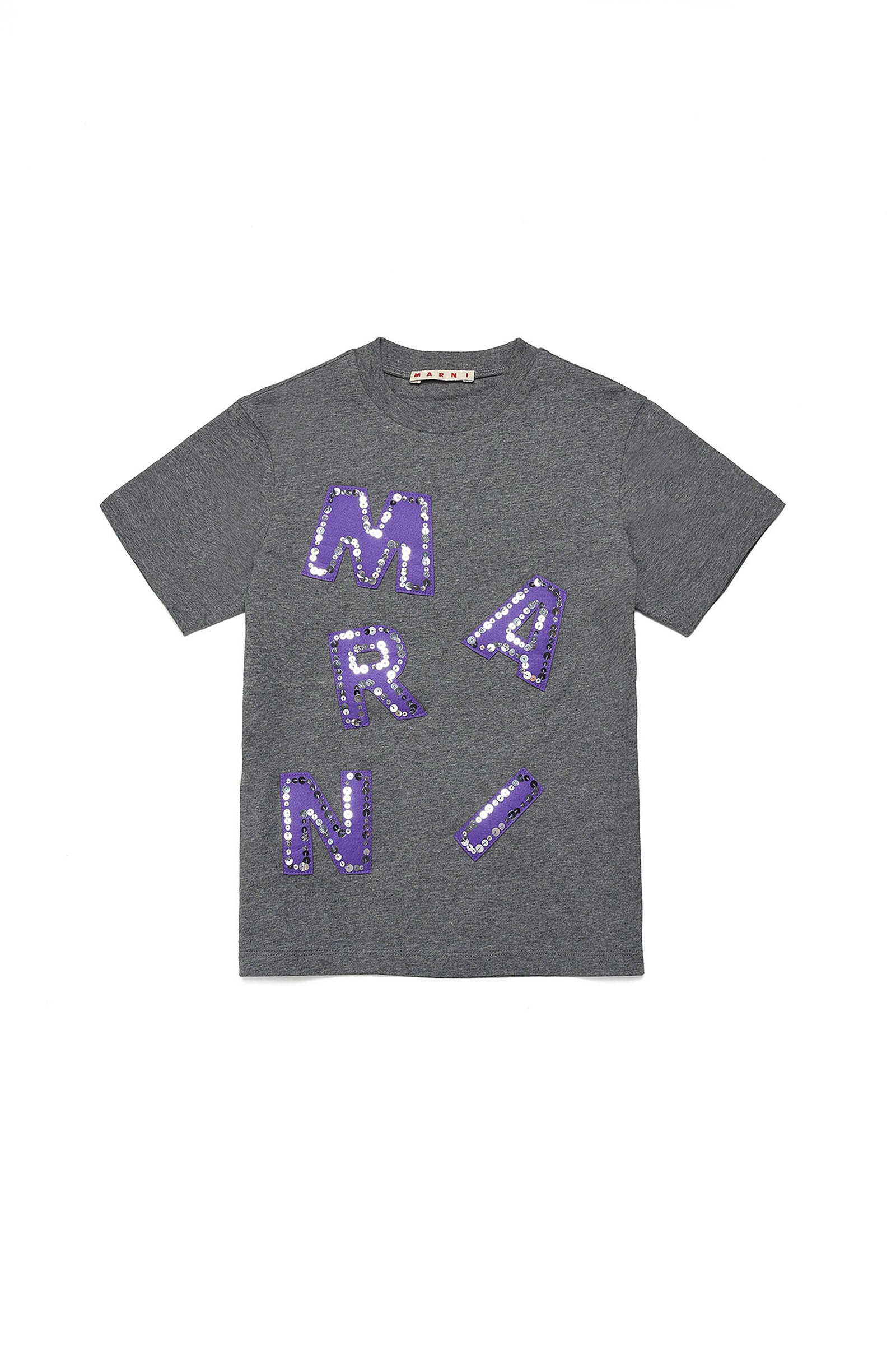 MARNI GRAY T-SHIRT WITH FRONT LOGO PATCH