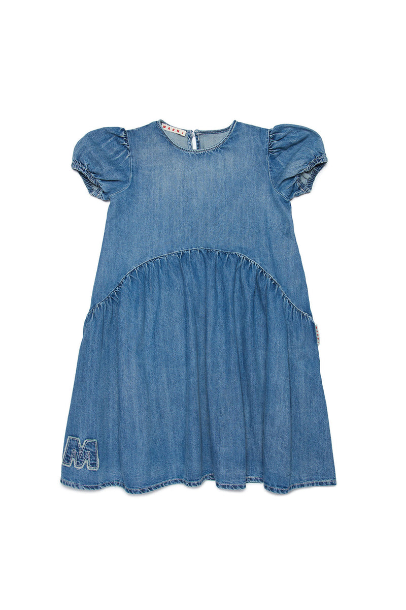 Marni washed denim dress with dirty effect and Big M logo for children ...
