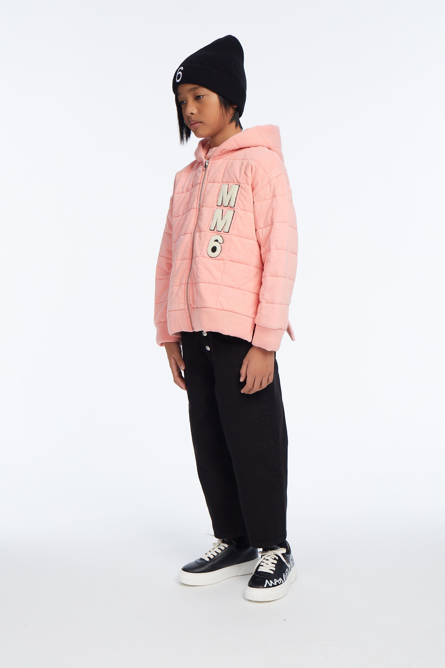 MM6 MAISON MARGIELA QUILTED JERSEY PINK HOODED SWEATSHIRT WITH ZIP