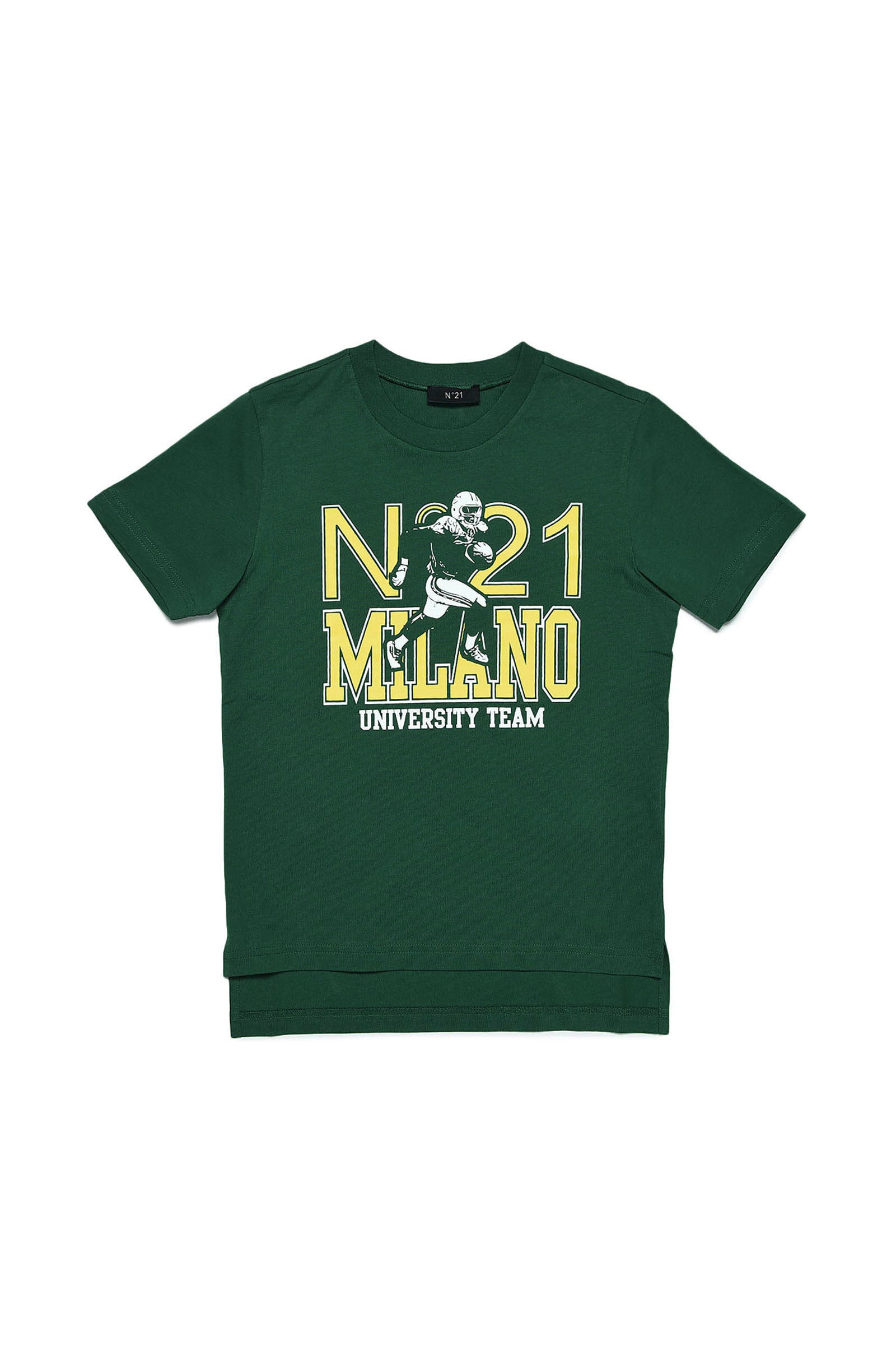 N°21 GREEN T-SHIRT WITH COLLEGE-STYLE PRINT