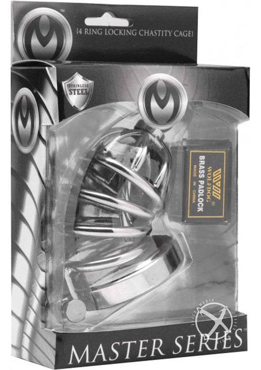 Master Series Entrapment Deluxe Locking Chastity Cage - Silver