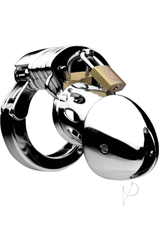 Master Series Entrapment Deluxe Locking Chastity Cage - Silver