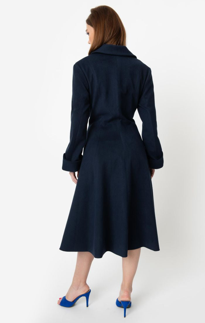 Micheline Pitt For Unique Vintage Style Blue Neo-Noir Swing Coat | Natasha Marie Clothing