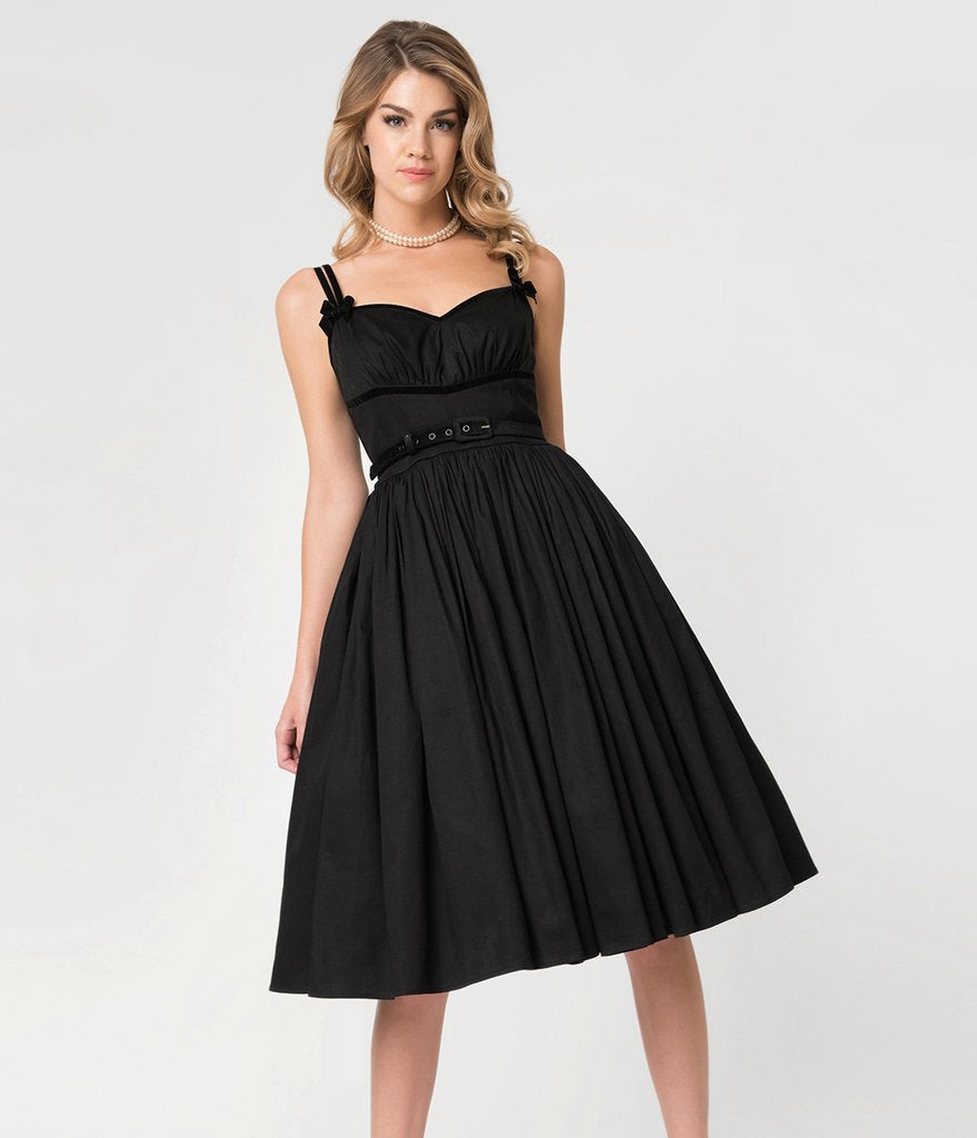 black cotton swing dress