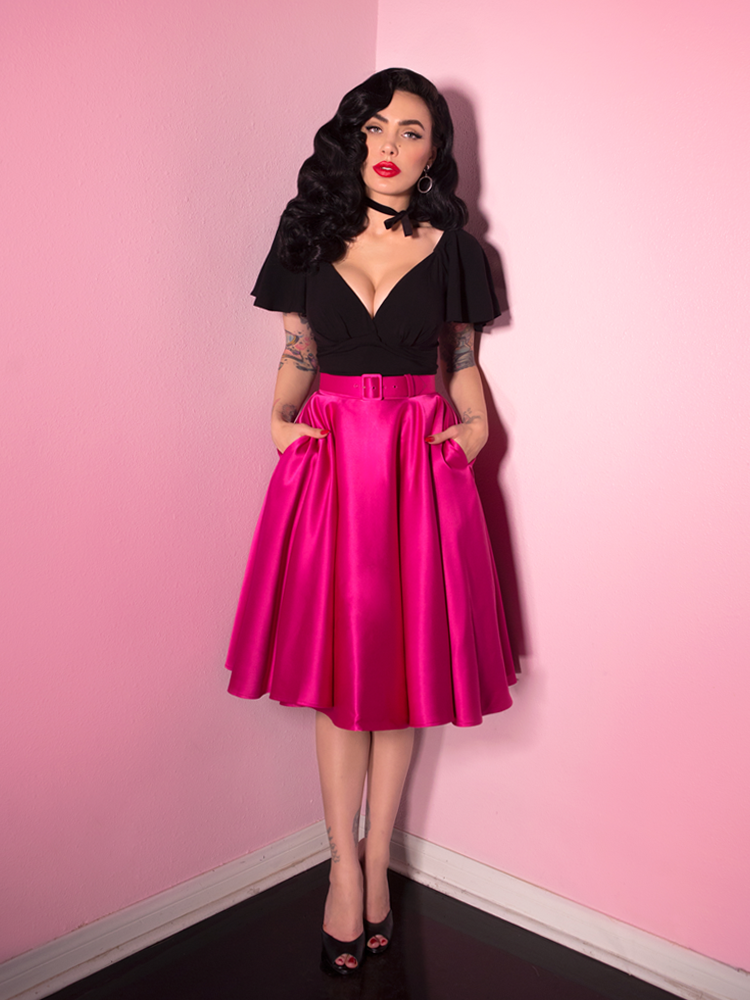 Circle Skirt in Hot Pink Satin (S, M and L ONLY) | Natasha Marie Clothing