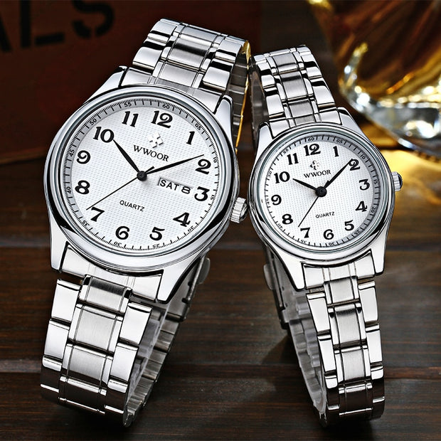 WWOOR Fashion Lovers Watches For Men Women Waterproof Arabic Clock Silver Stainless Steel Couple Casual Ladies Quartz Wristwatch sim-sim-shop