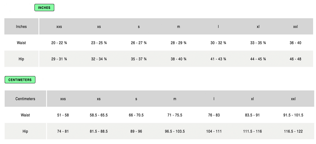 Lux Bike Shorts Size Guide