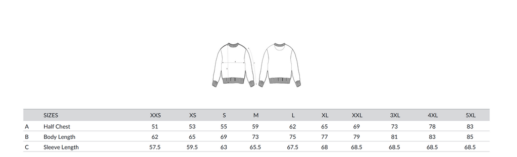 Comfy Crew 2.0 Size Guide